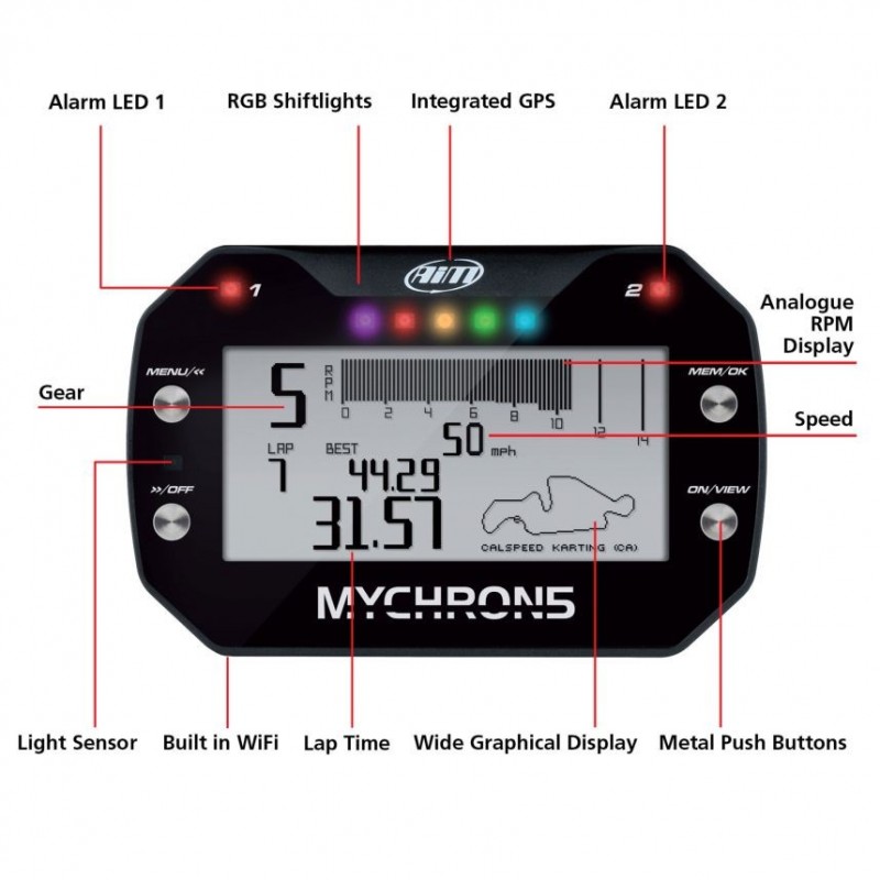AIM Mychron 5 dash logger/kart lap timer Grand Prix Racewear